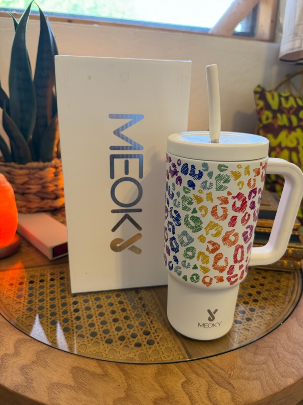 Rainbow Leopard Print Insulated Travel Mug with Handle